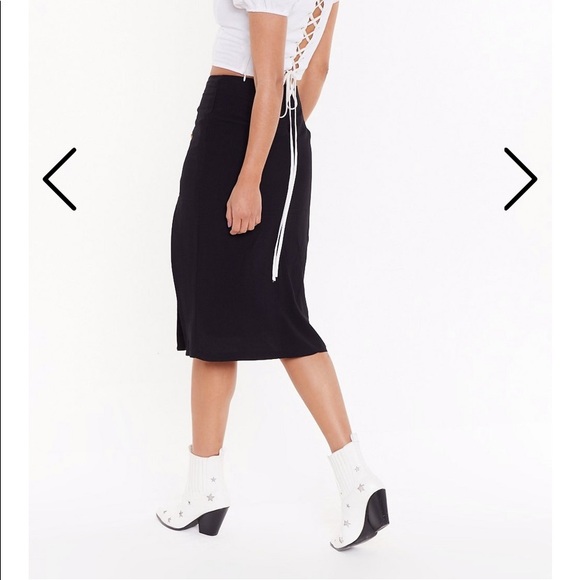 🍊BUTTON DOWN MIDI SKIRT WITH SLIT - 🍊 - Picture 4 of 5